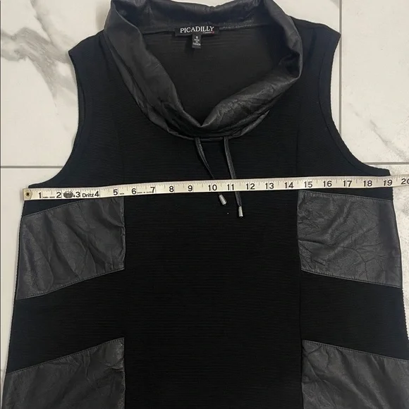 Picadilly Black Sleeveless Cowl Neck Top Faux Leather Sz S - Picture 9 of 11